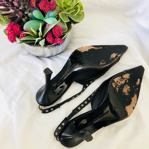 Black Studded Sling Back Mid Height Heels - Picture 4 of 4